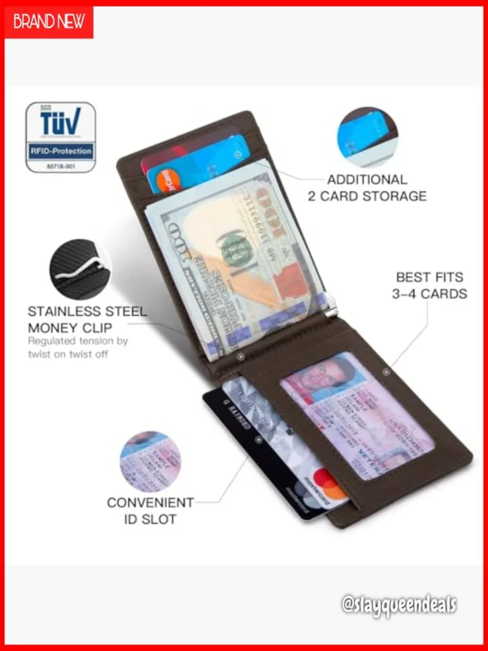 Slim RFID Blocking Money Clip Wallet with 8 Card Holder